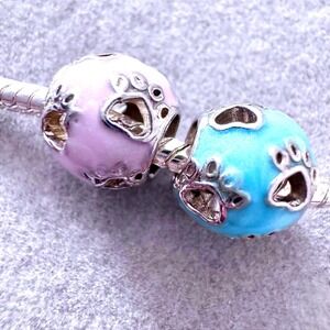 Paw Print Charm Beads Pink Blue Silver fits PANDORA